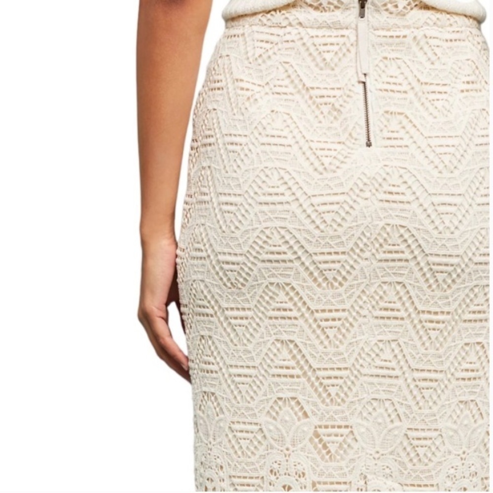 Maeve x Anthropologie Crochet Pencil Skirt Ivory Fringe 8P Petite Boho Coastal - Picture 13 of 13